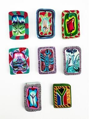 8 Vintage Fimo Clay Rectangle Pendant Made in Africa –Assorted Psychedelic 30mm